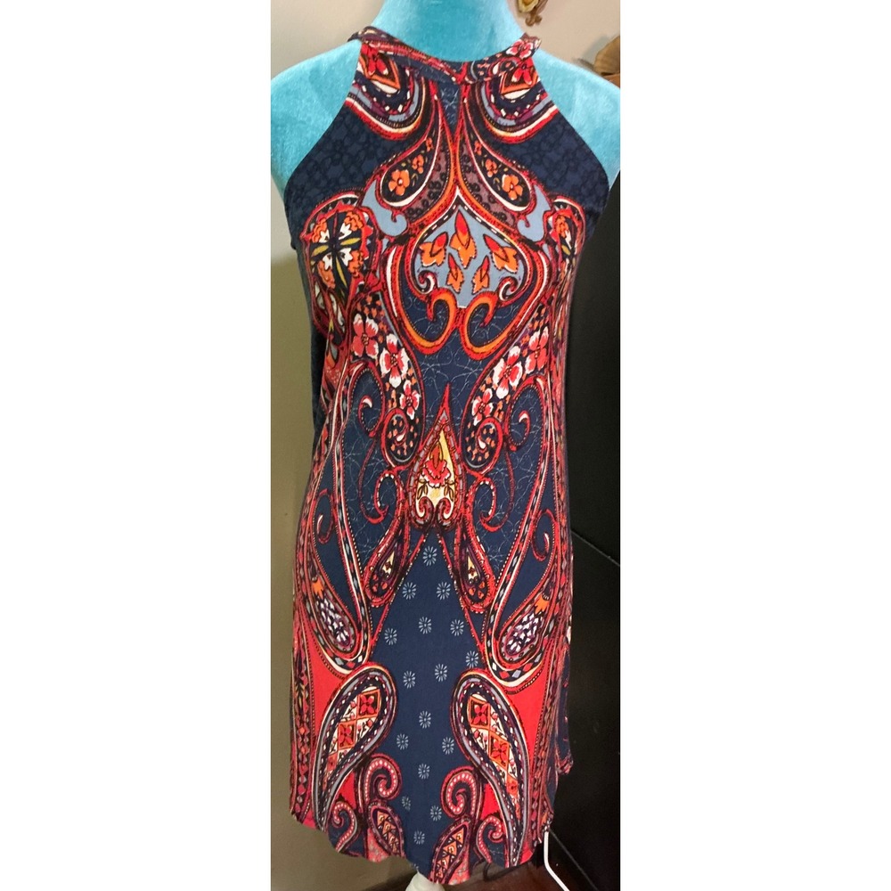Lascana Halter Neck Mini Dress Bohemian Paisley Print Navy Red Boho